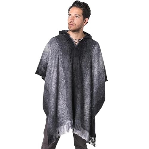 Gamboa Men's Alpaca Wool Poncho - color: Black and Grey