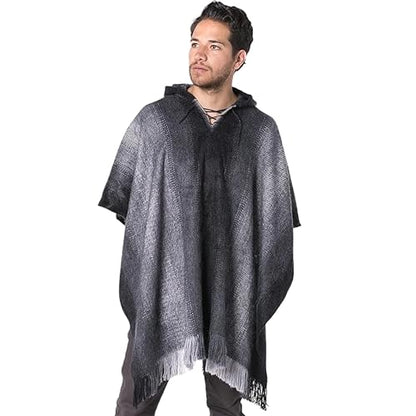 Gamboa Men's Alpaca Wool Poncho - color: Black and Grey