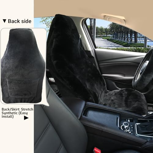 Aegis Cover Sheepskin Car Seat Cover Genuine Australian Merino Wool Front Seat Cover Luxury Dense Pelt Universal Fit for Most SUVs, Trucks, Bucket-Style, 54 X 22 Inches (CS-Black) - color: Black
