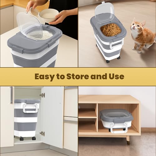 HOYTAMDA 25-35Lbs Collapsible Rice Container,Food Storage Containers Wheels - color: Grey/25-35lbs