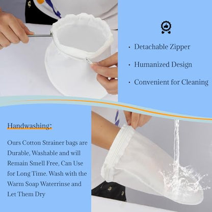 Fine Mesh Strainer, 3Pcs Cloth Strainer Bags with Steel Handle - color: White-3pcs
