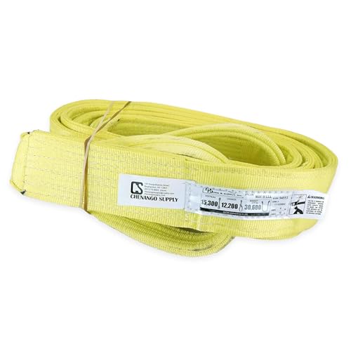 4" x 16' Nylon Lifting Web Sling – USA Made, 15,300 lb Vertical, 12,200 lb Choker, 30,600 lb Basket – 3 Ply Heavy Duty 900 Webbing, Type 3 Flat Eye & Eye Rigging Sling - size: 4"x16'