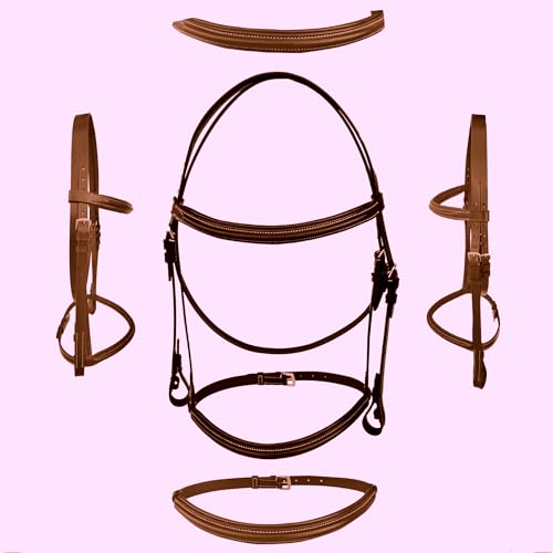 Majestic Ally Padded Raised English Bridle, Premium Leather, Matching Laced Reins - color: Chestnut, size: Draft