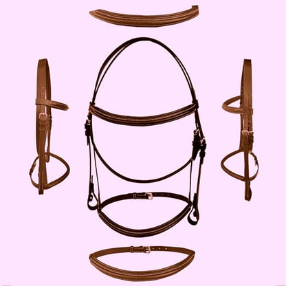 Majestic Ally Padded Raised English Bridle, Premium Leather, Matching Laced Reins - color: Chestnut, size: Draft