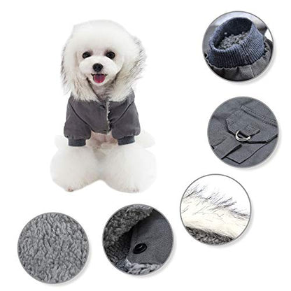 Warm Dog Hooded Trench Coat Windproof Parka Jacket for Cold Weather (M, Black Grey) - color: Black Grey, size: Medium ( Chest Girth : 14 in )