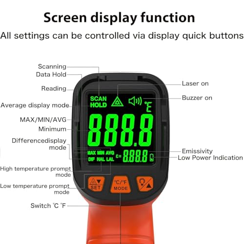 58°F to 1796°F Infrared Thermometer Gun,Professional 50:1 - color: Orange/-58°F to 1796°F