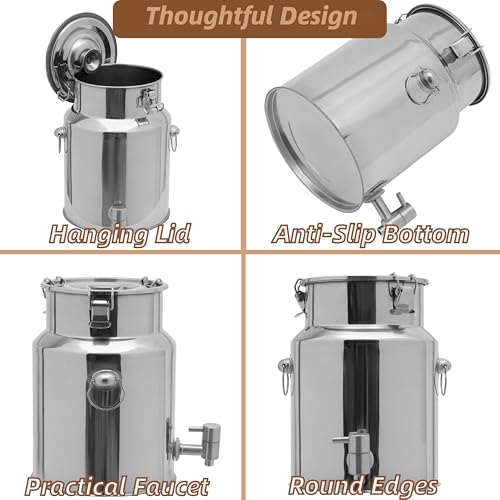 304 Stainless Steel Beverage Dispenser with Spigot, 10L/2.64 Gal 304 Milk Can Drink Dispenser with Sealed Lid & Handle, for Iced Tea, Water, Milk, Wine, Juice, Home Kitchen, Cafes, Restaurants - size: 10L/2.64Gal