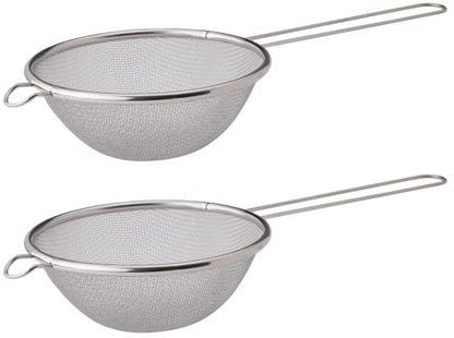 HIC Kitchen Fine Mesh Strainer With Helper Handle, 18/8 Stainless Steel, 6-Inch, For Sifting, Draining, And Straining Pasta, Vegetables, Stocks, And Sauces, Set of 2 - size: Mesh, 6-Inch, Set/2