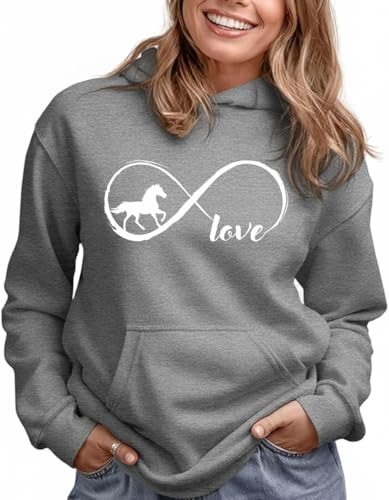 Tstars Infinity Love Horse Hoodie Women Teen Girls Equestrian Riding - color: Infinity / Gray, size: X-Large