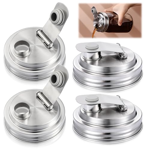 Baderke 4 Pcs Mason Jar Pour Spout Lid Stainless Steel - color: Pouring Spout, size: 3.54 Inch