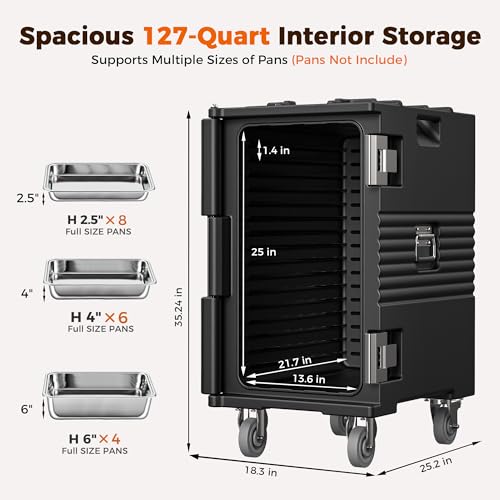 CAMMOO NSF 127QT Non-Electrical Catering Food Warmers with Casters | 304 Stainless Steel Latch, Insulated Food Carrier for 8 Full-Size Pans(NOT INCLUDED), Food Warmer Hot Boxes for Catering - size: 127Qt