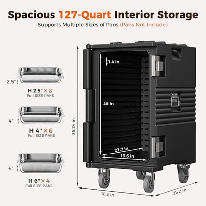 CAMMOO NSF 127QT Non-Electrical Catering Food Warmers with Casters | 304 Stainless Steel Latch, Insulated Food Carrier for 8 Full-Size Pans(NOT INCLUDED), Food Warmer Hot Boxes for Catering - size: 127Qt