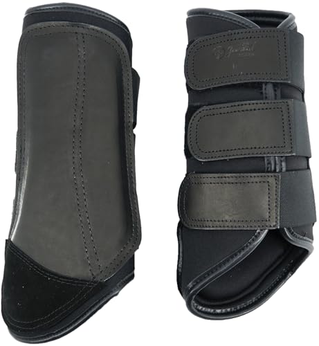 Jeereal Brushing Horse Boots Equine Boots | Protective Gear and Training Equipment | Neoprene,Waterproof Cloth and Genuine Leather Made of (Black, Cob (Medium)) - color: Black, size: Cob (Medium)