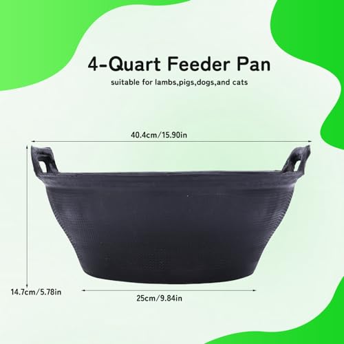 4 Pack 3.1 Gallon Rubber Feed Pan with Handle,Multi-Purpose Flexible Rubber Bucket Pan,Animal Feeding Trough & Dust Bath Container for Horses,Goats,Chickens,Pig,Farm,Garden,DIY