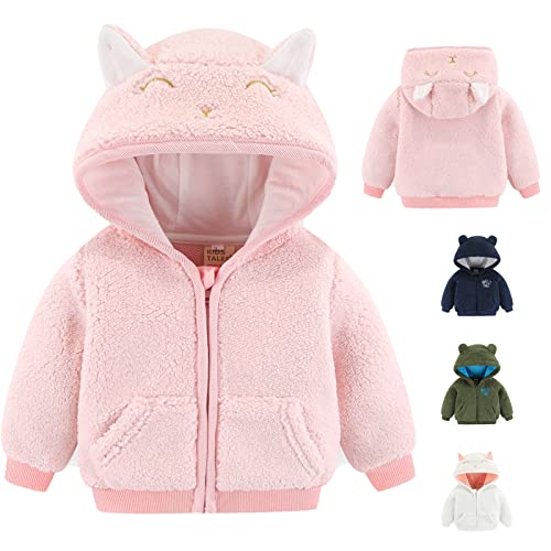 Newborn Infant Baby Boys Girls Cartoon Fleece Hooded Jacket Coat with Ears Warm Todder Kids Outwear Coat Zipper Up 0-6Y - color: Pink, size: 3-6 Months