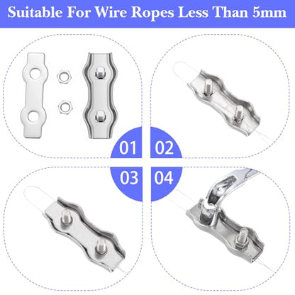 40 Pcs M5 Poly Rope Connector Wires Splicer Galvanized Steel Connector Kit for Electric Fences with Sleeve Tool