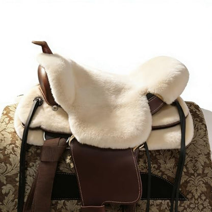 Western-Style Sheepskin Saddle Seat Cover, Sheepskin Saddle Pad, Genuine Merino Sheepskin Saddle Pad - color: Ivory White