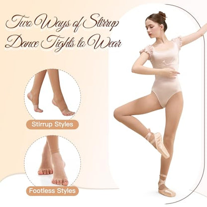 MANZI Women's Stirrup Tights Convertible Dance Tights Adult Women for Ballet Pack of 2 - color: Caramel, size: Small-Medium