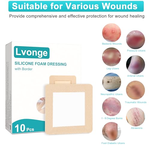 Silicone Foam Dressing 3"x3", Waterproof Absorbent Wound Dressing Bandages for Wound Care,10 Pack Wound Silicone Large Bandages - size: 3" x 3", 10 Pack