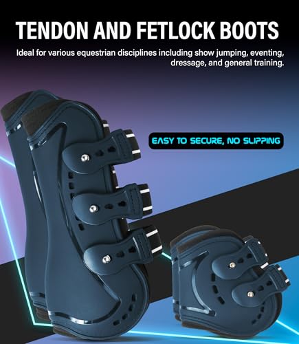 4/Pack Horse Jumping Boots, Open Front & Fetlock Boots for Jumping - color: Navy