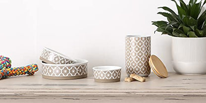 Bone Dry Lattice Collection Pet Bowl & Canister, Treat Canister, 4x6.5 inches, Stone (Pack of 6) - color: Stone, size: Treat Canister, 4 x 6.5 in (Pack of 6)
