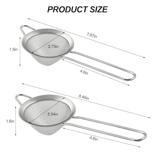 2 Pack Fine Mesh Strainer, Small Stainless Steel Sieves with Handles, for Steeping Loose Leaf Tea, Straining Cocktail, Juice and Sifting Flour, Powdered Sugar (2pcs-Conical) - color: 2pcs-Conical