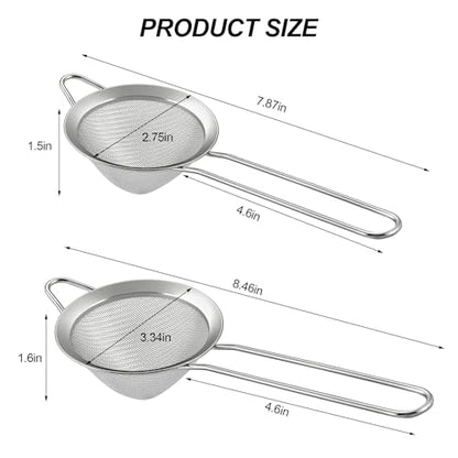 2 Pack Fine Mesh Strainer, Small Stainless Steel Sieves with Handles, for Steeping Loose Leaf Tea, Straining Cocktail, Juice and Sifting Flour, Powdered Sugar (2pcs-Conical) - color: 2pcs-Conical