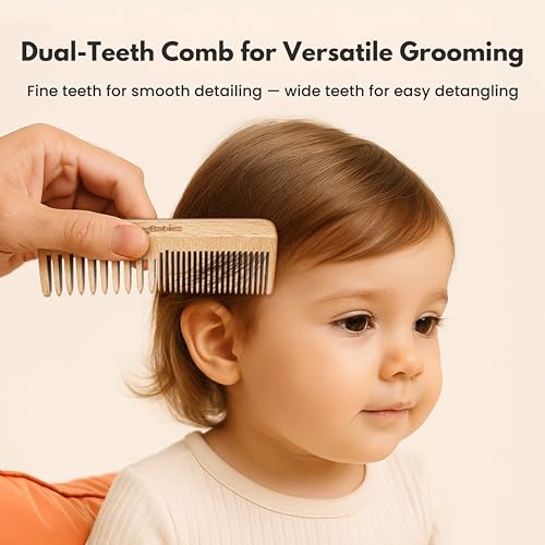 Baby Hair Brush & Comb Set for Newborns - Gentle Goat-Hair & Bamboo Bristle Hairbrushes with Easy Grip Wooden Handles - 5-Pack Baby Brush Set with a Cotton Travel Pouch - Gifts for Boys & Girls - size: Premium Set (5-Piece)