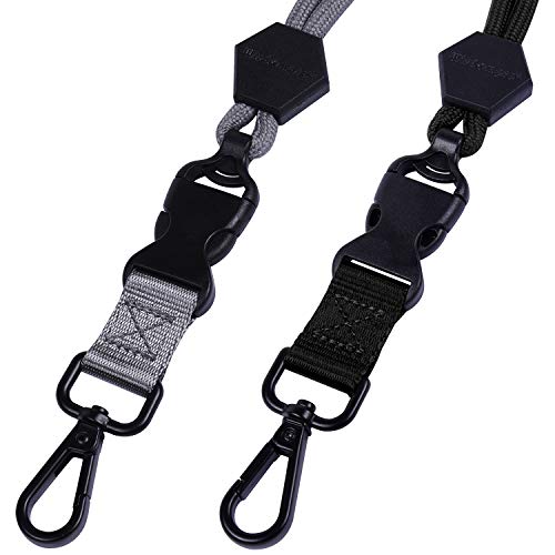Wisdompro 2 Pack 23" Lanyard with Safety Breakaway Buckle - Black and Gray | Durable Heavy Duty Neck Lanyard, with Detachable Buckle and Metal Hook, for ID Card Badge Holder and Keys - color: Black, Gray, size: 23 inches