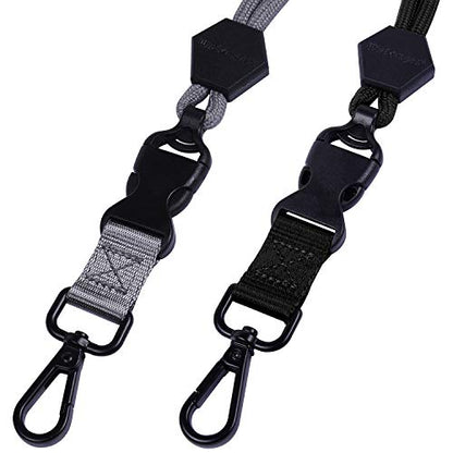 Wisdompro 2 Pack 23" Lanyard with Safety Breakaway Buckle - Black and Gray | Durable Heavy Duty Neck Lanyard, with Detachable Buckle and Metal Hook, for ID Card Badge Holder and Keys - color: Black, Gray, size: 23 inches