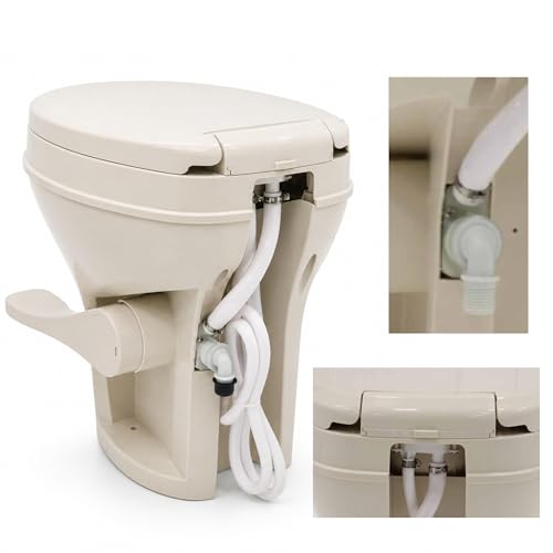 SEAFLO Residential Height Bone Camper/RV Toilet with Sprayer Attachment, 18.5” Standard Height, Gravity Flush System, Pedal Operation, Soft Close Seat, 4-Year Warranty (Bone W/Sprayer Attachment) - color: Bone w/Sprayer