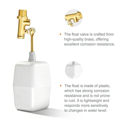 GASHER 2PCS 3/8" Water Float Valve, Water Level Controller for Water Troughs, Fountains, Water fountains, Water Tanks, Ponds