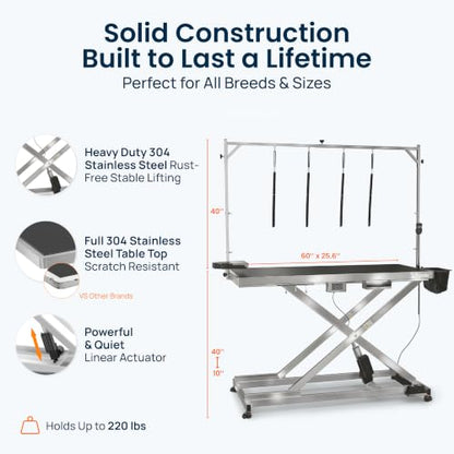 KANIS 60" Professional Electric Dog Grooming Table, 304 Steel, Heavy Duty - color: STAINLESS STEEL, size: 60"