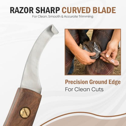 Equine Care Left-Handed Farrier Hoof Knife, Sheesham Wood Handle - style: Left Handed