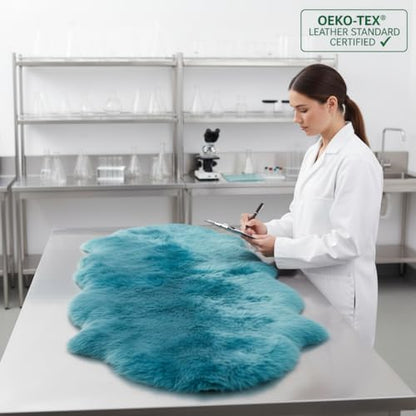 Premium Genuine Sheepskin Rug 2' x 6' Long Fur Soft & Natural Bedside Area Rug, Beach Blue, Double Pelt - color: Beach Blue, size: 2' x 6' (Natural)