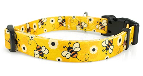 Limeloot Bees Dog Collar, Adjustable Dog Collar for Male and Female Dogs, Neck Size 13-18", Medium - color: Bees, size: Medium