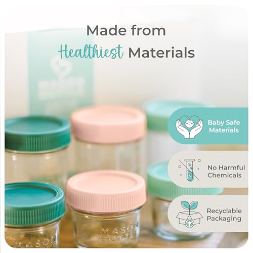 Mason Bottle Glass Breastmilk Storage Jars with Airtight Lids, 4oz,12-Pack | Deep Ocean Lead-Free Glass Jars Set, Leakproof Lids, Stackable, Freezable For Breast Milk, Baby Food Storage Containers - size: 4oz Jar Set (12 Pack)