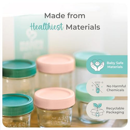 Mason Bottle Glass Breastmilk Storage Jars with Airtight Lids, 4oz,12-Pack | Deep Ocean Lead-Free Glass Jars Set, Leakproof Lids, Stackable, Freezable For Breast Milk, Baby Food Storage Containers - size: 4oz Jar Set (12 Pack)