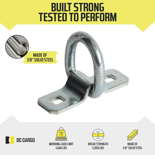 DC Cargo Mall 10 D-Ring Tie-Down Anchors, 3/8" Strong Steel D-Rings for Loads on RV Campers, Trucks, Trailers, Boats, Vans; Heavy Duty D-Ring Tie-Downs for Kayaks, Motorcycles, Deliveries, ATVs