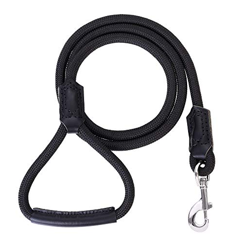 Mile High Life Dog Leash with Genuine Leather-Wrapped Ends/Handle, 4/5/6FT - color: Black, size: 48 Inch-1/2"