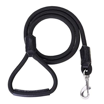 Mile High Life Dog Leash with Genuine Leather-Wrapped Ends/Handle, 4/5/6FT - color: Black, size: 48 Inch-1/2"
