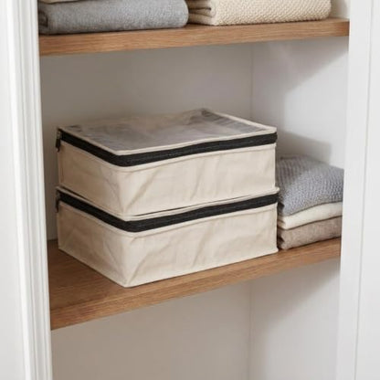 Household Essentials Canvas Sweater Storage Bags, 2-Pack, Breathable Cotton, Under-Bed Zippered Storage with Clear Top Window, Stackable, Cedar Insert Compatible (Not Included), Natural - size: 2 pack sweater bag, style: Sweater Bags