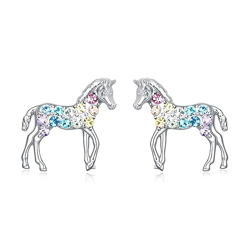 Cat Dinosaur Dragon Horse Stud Earrings for Women,Animal Wolf Sloth Fox LLama Butterfly Earrings Gifts Jewelry - color: Stud Horse
