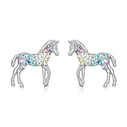 Cat Dinosaur Dragon Horse Stud Earrings for Women,Animal Wolf Sloth Fox LLama Butterfly Earrings Gifts Jewelry - color: Stud Horse
