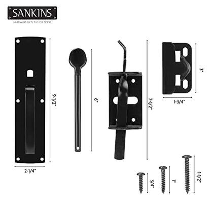 Thumb Gate Latch Hardware for Wooden Fences Heavy Duty, Self Locking Fence Latch Kit with Handle, Door Latch Gate Lock kit for Wooden/Vinyl Fence, Outdoor Metal Gate, Black Finish