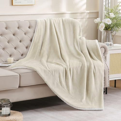 SOCHOW Sherpa Fleece Throw Blanket, Linen, 50x60 inches - color: Linen, size: 50"×60"