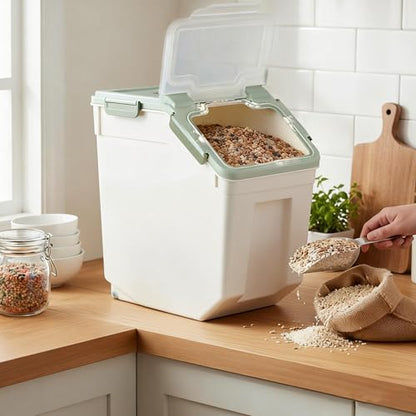 RUIAN Large Airtight Storage Container,25lb Flour Rice Storage Containers Bin with Wheels Seal Locking Lid, with Measuring Cup&Scoop for Flour, Rice, Grain100LBS Total(Green, 4PCS) - color: Green4Pack 25Lb