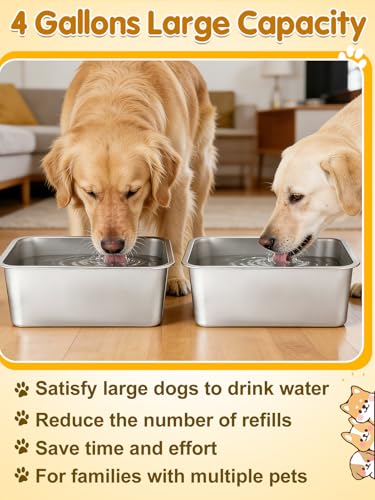 MEWTOGO 2Pcs 4 Gallons Food Grade Stainless Steel Extra Large Dog Bowls - size: 4 Gallons