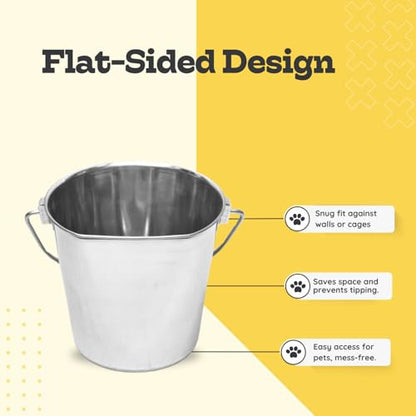 Flat Sided Stainless Steel Hanging Bucket, 1 Quart (0.25 Gallon), 4 Pack, Heavy Duty Kennel Cage Food & Water Pail for Small Dogs, Cats, Birds & Pets, Durable, Easy to Clean Feeder - size: 1 Quart (Pack of 4)