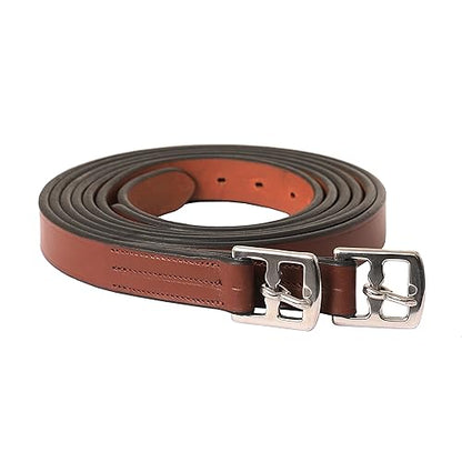 Exion Pre-Stretched English Stirrup Leathers | Non-Stretch Genuine Leather Stirrup Straps for English Saddles | 18 Numbered Holes Stainless Steel Buckles | Pair Black Havana Oak 48 54 58 62 - color: Oak Brown, size: 155 cm / 62"